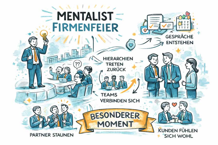 Sketchnote-Illustration zur Mental-Show auf einer Firmenfeier
